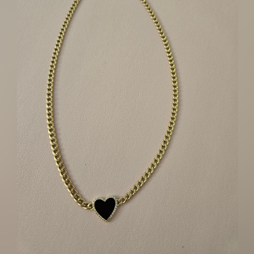 EFFY diamond and black onyx 14k gold Heart Pendant Necklace, 8 grams